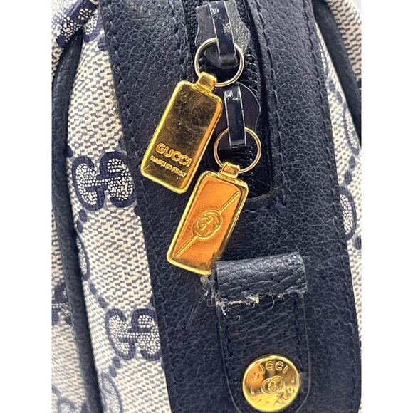 Gucci‎ Designer 80’s Vintage Monogram GG Navy Boston Top Handle Handbag Satchel - Picture 4 of 14